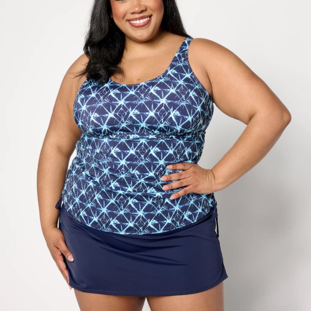 Denim & Co. Beach Ruched Side One Piece Swim Dress. 8320